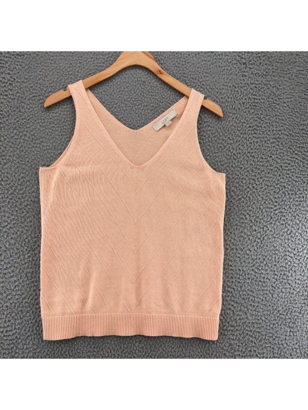 LOFT Sweater Womens Small Pink Peach Tonal Chevron Knit Cotton Tank Top V Neck